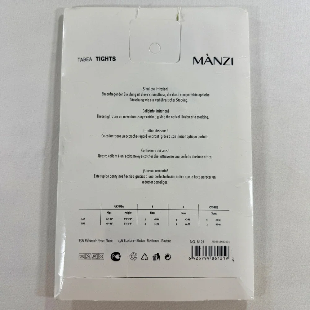 Manzi Tabea Tights 6121 Black Mock Stocking Illusion Lace Up Bow 30 Denier L/XL